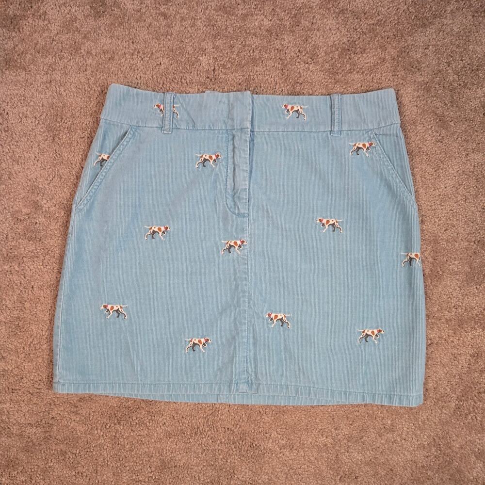 Vintage 2004 J.Crew Blue Corduroy Pointer Dog Critter Skirt Y2K Preppy Twee